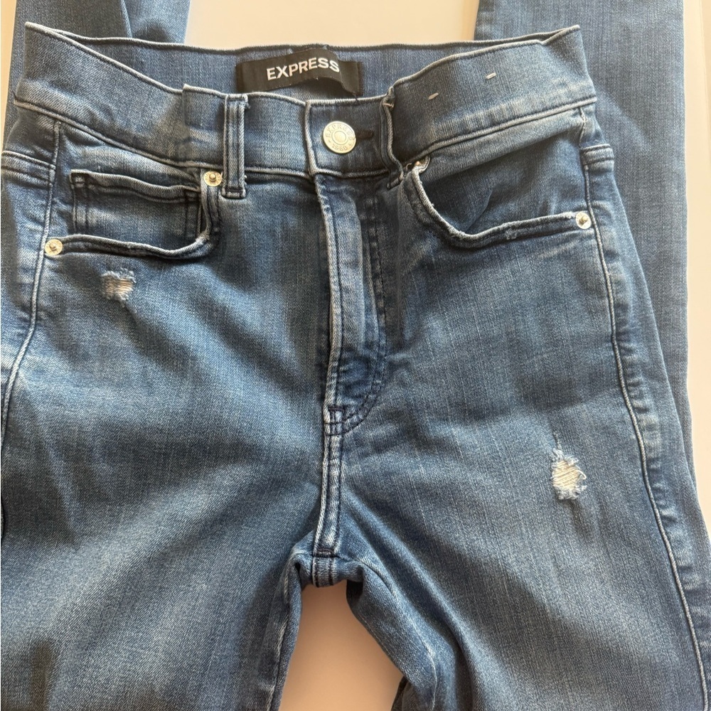 Express Ankle Legging High Rise Distressed Jeans - Picture 5 of 9